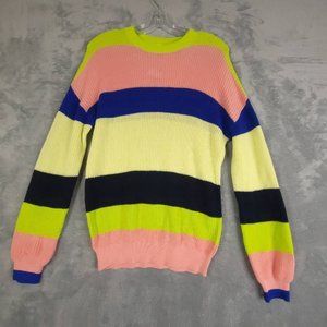Abound Womens Pullover Sweater Pink Green Striped‎ Long Sleeve Crew Neck S New